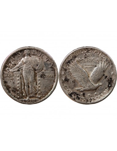 ETATS UNIS - 1/4 DOLLAR ARGENT "Standing Liberty Quarter" 1918 PHILADELPHIE