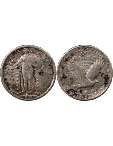 ETATS UNIS - 1/4 DOLLAR ARGENT "Standing Liberty Quarter" 1918 PHILADELPHIE