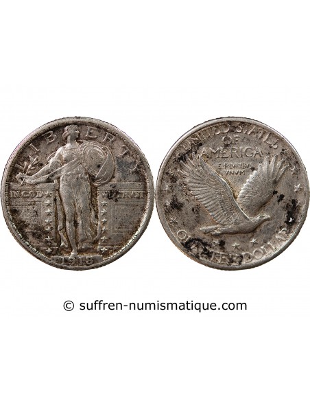 ETATS UNIS - 1/4 DOLLAR ARGENT "Standing Liberty Quarter" 1918 PHILADELPHIE