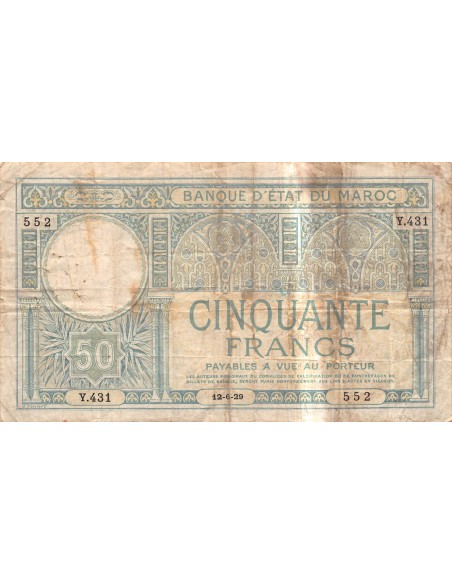 MAROC - 50 FRANCS 12/06/1929