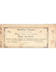 ARRERAGES DE RENTES - 25 FRANCS - SÉRIE A, AN 7 - 1798/1799