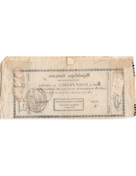 ARRERAGES DE RENTES - 20 FRANCS - SÉRIE A, AN 8 - 1799/1800