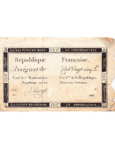 ASSIGNAT - 125 LIVRES - LOI DU 7 VENDEMIAIRE DE L'AN II - SIGNATURE LE PETIT