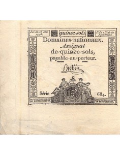 ASSIGNAT - 15 SOLS - LOI DU 23 MAI 1793 - SIGNATURE BERTIN 2