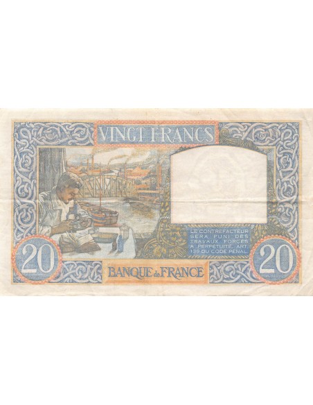 FRANCE, TRAVAIL ET SCIENCE - 20 FRANCS 05/12/1940