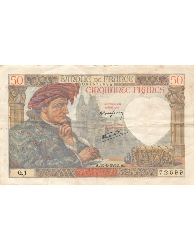 FRANCE, JACQUES COEUR - 50 FRANCS 13/06/1940 - SÉRIE Q1