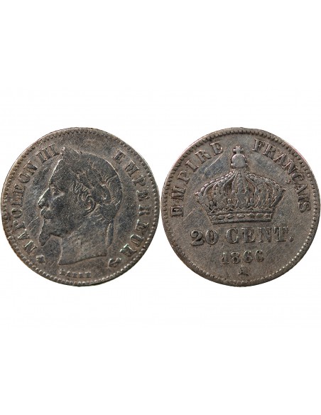 NAPOLEON III - 20 CENTIMES ARGENT 1868 A PARIS