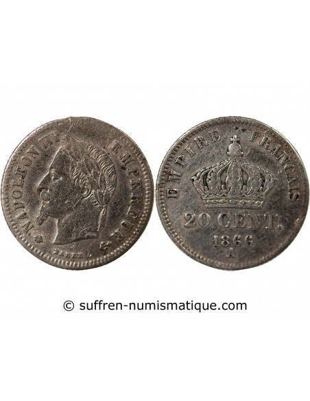NAPOLEON III - 20 CENTIMES ARGENT 1868 A PARIS