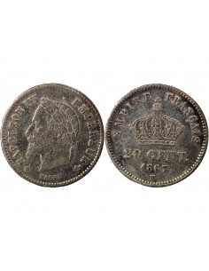 NAPOLEON III - 20 CENTIMES ARGENT 1867 BB STRASBOURG 2