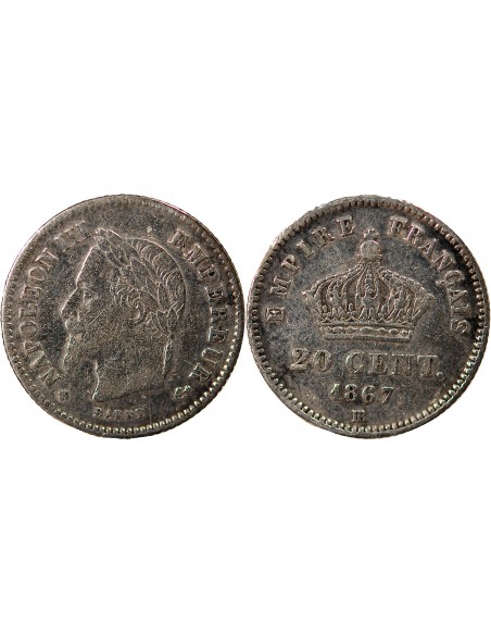 NAPOLEON III - 20 CENTIMES ARGENT 1867 BB STRASBOURG