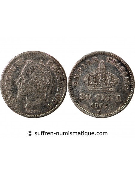 NAPOLEON III - 20 CENTIMES ARGENT 1867 BB STRASBOURG