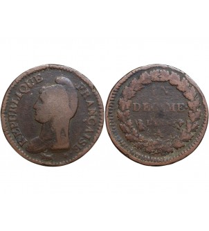 France 1 Decime Dupré L'An 5 A Paris "Refrappe Du 2 Décimes" 2