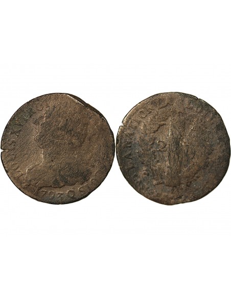 LOUIS XVI CONSTITUTION - 2 SOLS AU FAISCEAU 1793 Q PERPIGNAN