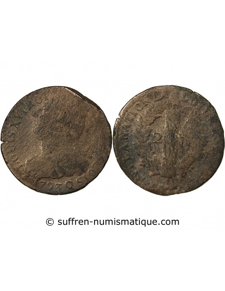 LOUIS XVI CONSTITUTION - 2 SOLS AU FAISCEAU 1793 Q PERPIGNAN