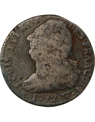 LOUIS XVI, CONSTITUTION - 2 SOLS ROI DES FRANCOIS 1792 W LILLE