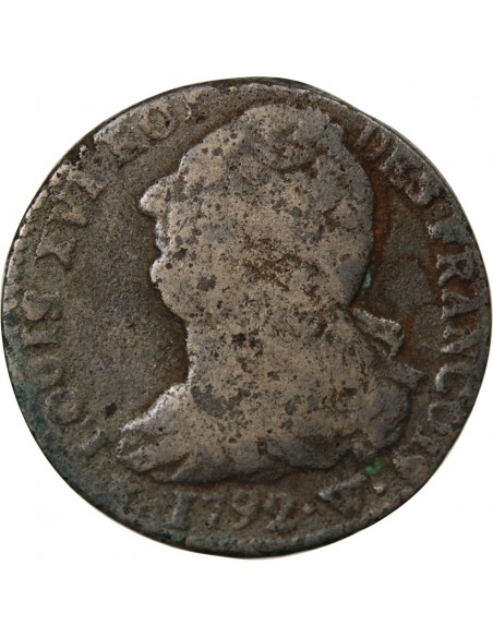 LOUIS XVI, CONSTITUTION - 2 SOLS ROI DES FRANCOIS 1792 W LILLE