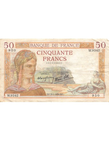 FRANCE, CÉRÈS MODIFIÉ - 50 FRANCS 05/01/1939