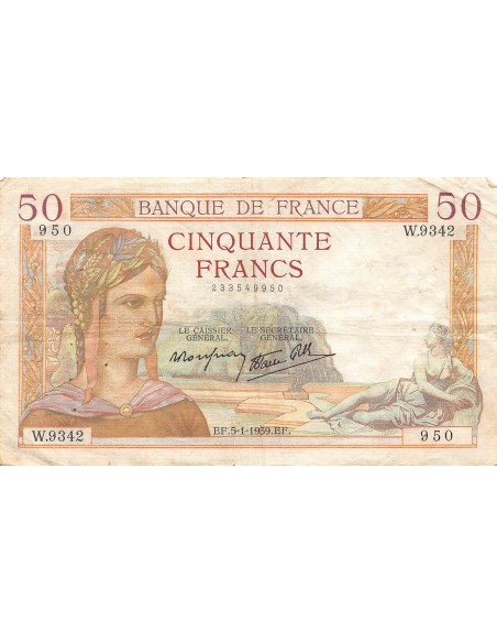 FRANCE, CÉRÈS MODIFIÉ - 50 FRANCS 05/01/1939