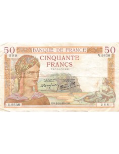 FRANCE, CÉRÈS MODIFIÉ - 50 FRANCS 02/02/1939 2