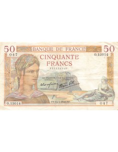 FRANCE, CÉRÈS MODIFIÉ - 50 FRANCS 14/03/1940
