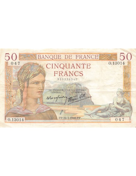 FRANCE, CÉRÈS MODIFIÉ - 50 FRANCS 14/03/1940