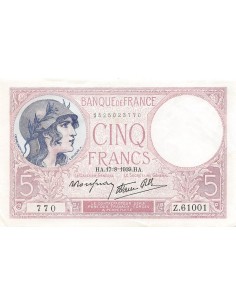 FRANCE, FEMME CASQUEE MODIFIEE - 5 FRANCS 17/08/1939 2
