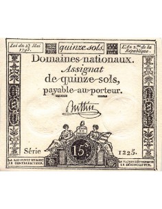 ASSIGNAT - 15 SOLS - LOI DU 23 MAI 1793, FILIGRANE RF - SIGNATURE BUTTIN 2
