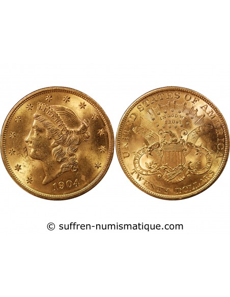 ETATS UNIS, LIBERTY EAGLE - 20 DOLLARS 1904, PHILADELPHIE