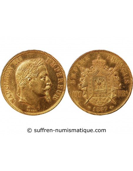 NAPOLEON III - ﻿100 FRANCS OR 1867 BB STRASBOURG