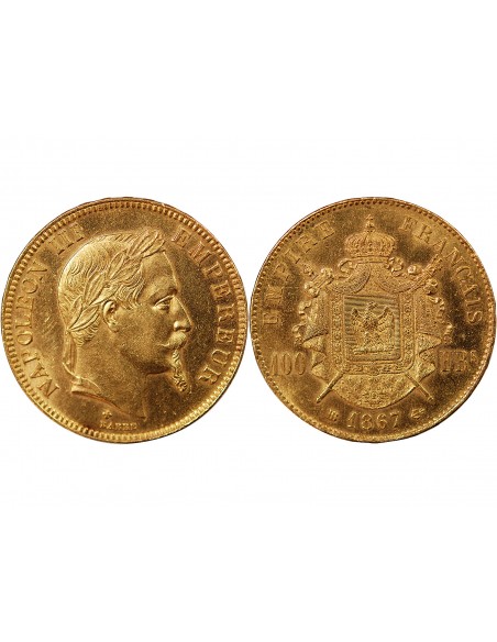 NAPOLEON III - ﻿100 FRANCS OR 1867 BB STRASBOURG