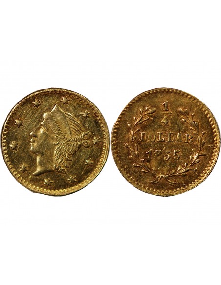 ETATS UNIS, CALIFORNIE - 1/4 DOLLAR OR "SMALL LIBERTY HEAD" 1855