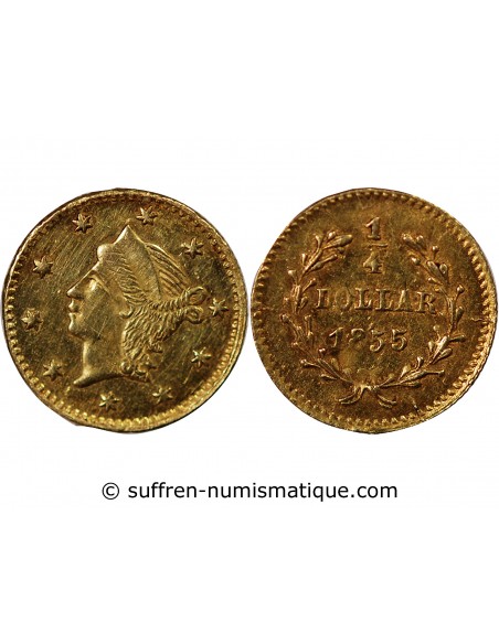 ETATS UNIS, CALIFORNIE - 1/4 DOLLAR OR "SMALL LIBERTY HEAD" 1855