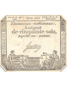 ASSIGNAT - 50 SOLS - LOI DU 23 MAI 1793, FILIGRANE RF 2