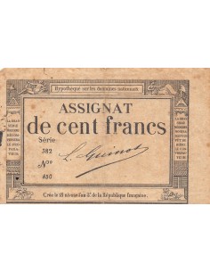 ASSIGNAT - 100 FRANCS LOI DU 18 NIVÔSE DE L'AN 3, REIMPRESSION GRANDE BRASSERIE MODERNE, NANTES