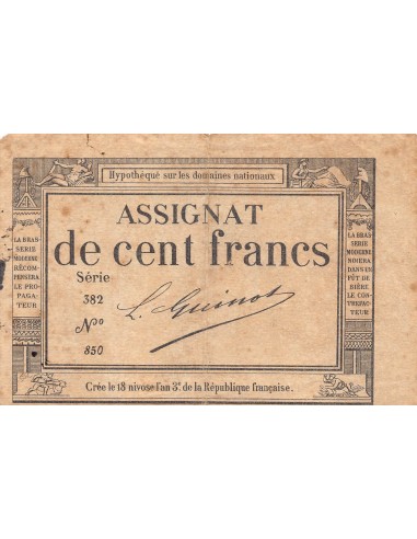 ASSIGNAT - 100 FRANCS LOI DU 18 NIVÔSE DE L'AN 3, REIMPRESSION GRANDE BRASSERIE MODERNE, NANTES