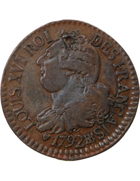 Louis XVI 3 deniers Cuivre 1792 BB Strasbourg