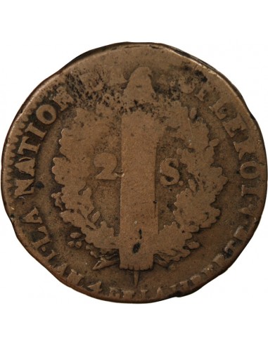 LOUIS XVI, CONSTITUTION - 2 SOLS ROI DES FRANCOIS 1792 W LILLE