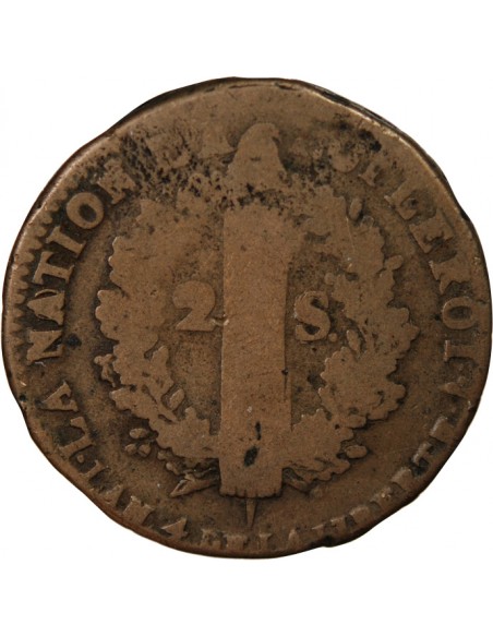 LOUIS XVI, CONSTITUTION - 2 SOLS ROI DES FRANCOIS 1792 W LILLE