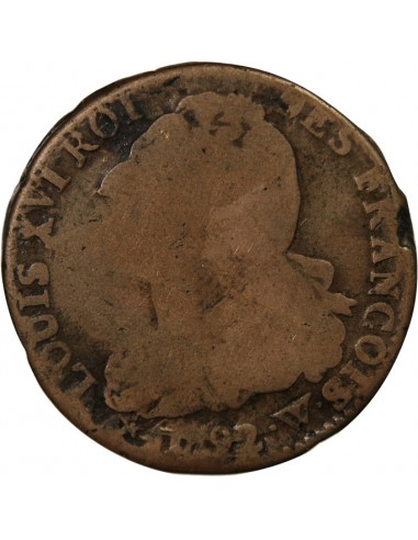 LOUIS XVI, CONSTITUTION - 2 SOLS ROI DES FRANCOIS 1792 W LILLE