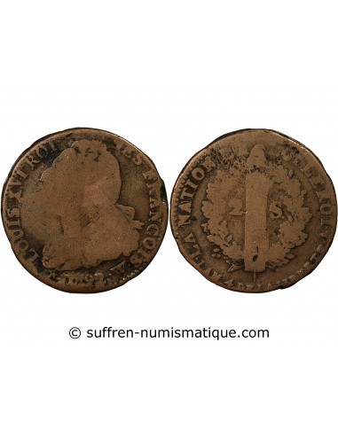 LOUIS XVI, CONSTITUTION - 2 SOLS ROI DES FRANCOIS 1792 W LILLE
