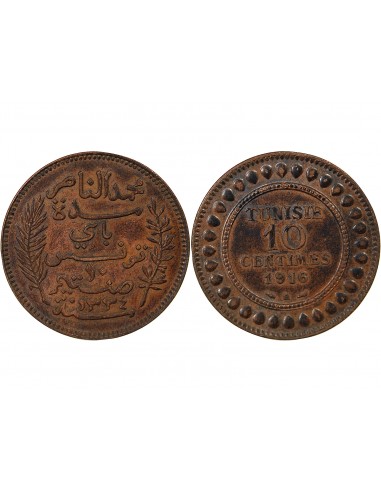 Tunisie Naceur Bey 2 francs Cuivre 1334 AH / 1916 A Paris