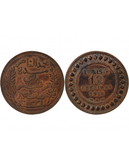 Tunisie Naceur Bey 2 francs Cuivre 1334 AH / 1916 A Paris