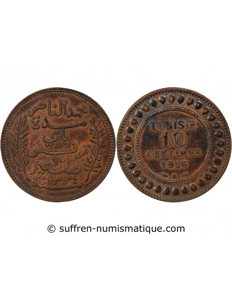 Tunisie Naceur Bey 2 francs Cuivre 1334 AH / 1916 A Paris