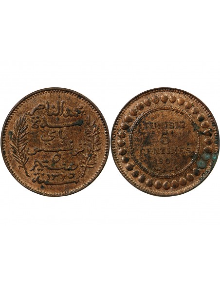Tunisie Naceur Bey 2 Francs Cuivre 1325 AH / 1907 A Paris
