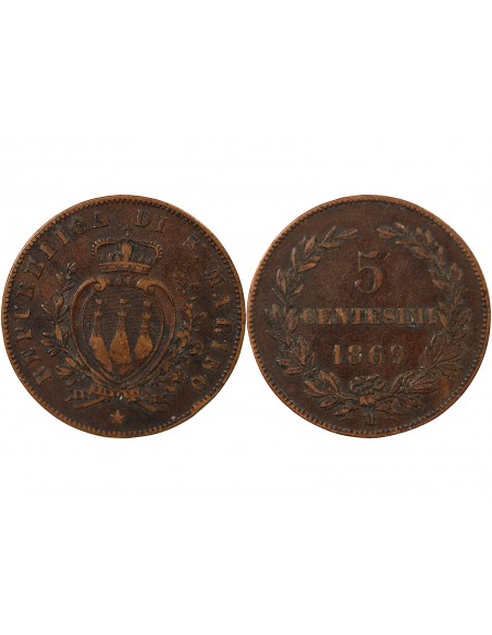Saint-Marin 5 Centesimi Cuivre 1869 M Milan