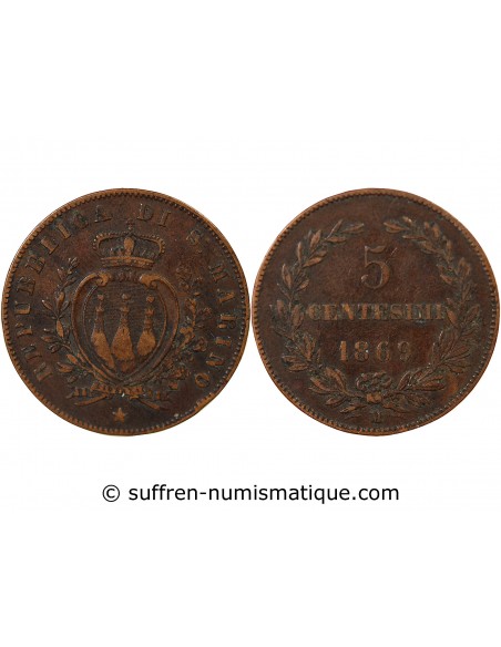 Saint-Marin 5 Centesimi Cuivre 1869 M Milan