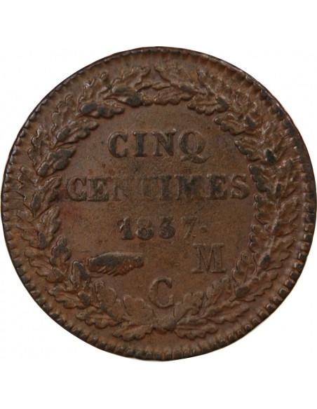 MONACO, HONORÉ V - 5 CENTIMES, PETITE TETE 1837 MC