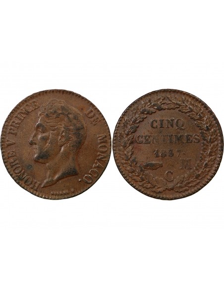 MONACO, HONORÉ V - 5 CENTIMES, PETITE TETE 1837 MC