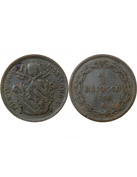 Vatican Pie IX 1 baiocco Cuivre 1850 R Rome