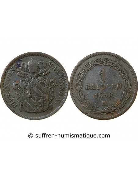 Vatican Pie IX 1 baiocco Cuivre 1850 R Rome